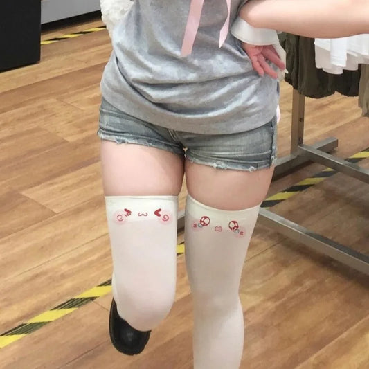 Kawaii stockings with cute face prints for DDLG and ABDL littlespace and cosplay soft stretch legwear.