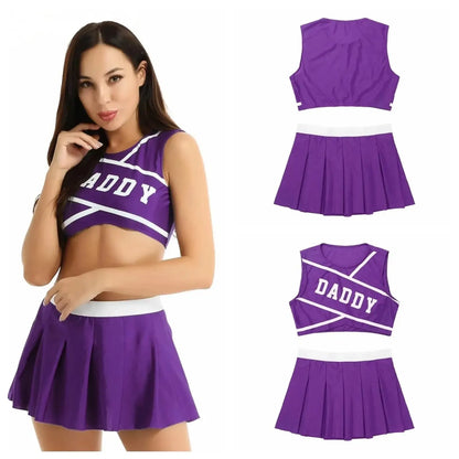 Violet purple Daddy’s Cheerleader Outfit, cute soft girl cosplay, playful babygirl & DDLG cutecore energy