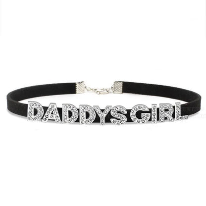 Daddy’s Dazzle black Daddys Girl sparkling custom collar for boss vibes