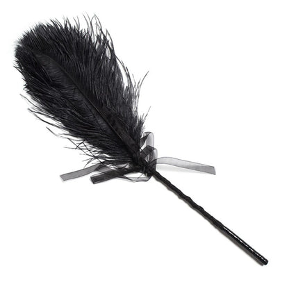 dark black ostrich feather tickler perfect for ddlg and kawaii playful teasing, soft and elegant sensation toy