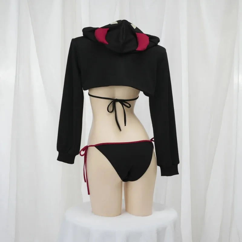Dark Red and Black Little Cheeky Demon Cosplay Set with horns, eye details, and playful cutecore DDLG vibes