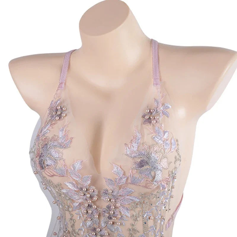 ddlg and abdl ethereal bride babydoll lingerie set in soft blush pink with delicate lace details