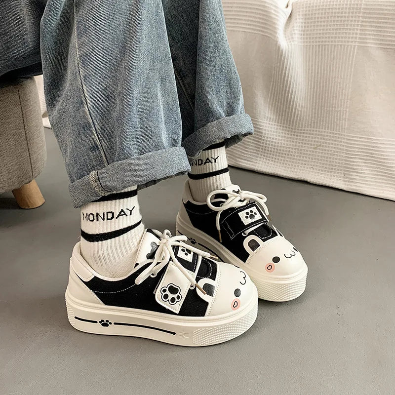 DDLG/ABDL kawaii kitten sneakers with blushing face, paw prints, and playful pastel accents