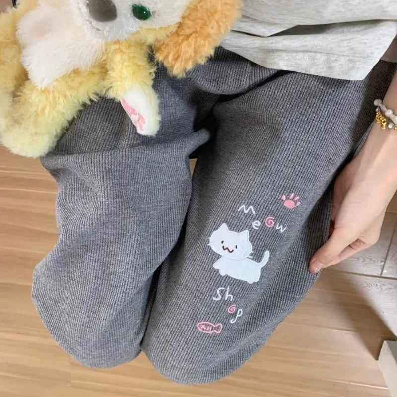 Purrfect Cozy wide leg sweatpants in gray with kawaii cat design for DDLG ABDL comfort and style