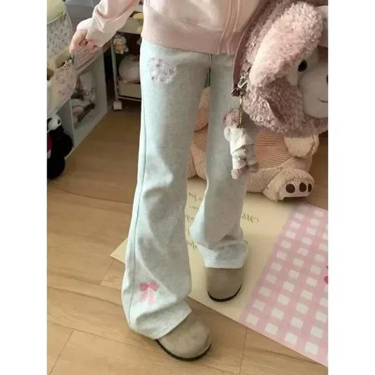 Little Kawaii wide leg grey pants with soft breathable fabric for cozy DDLG ABDL kawaii style
