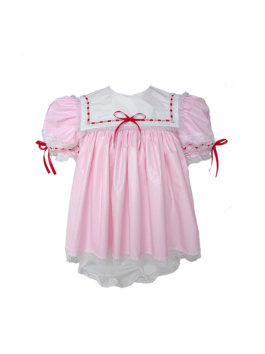 DDLG ABDL Little Sakura romper set, pastel pink with cherry blossom vibe and cute bonnet
