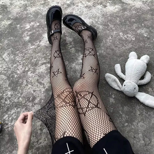 witch pentacle mesh leggings dark occult core gothic style ddlg abdl streetwear