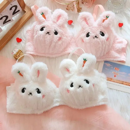 DDLG Bunny bra and thong set with playful 3D ears, kawaii and soft ABDL cutecore lingerie for dreamy vibes