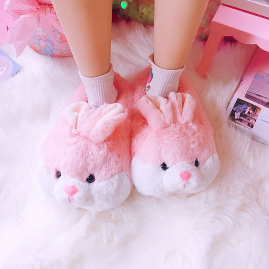DDLG marshmallow plush bunny slippers with 3D ears and paws, cozy kawaii homewear for littles and cutecore lovers