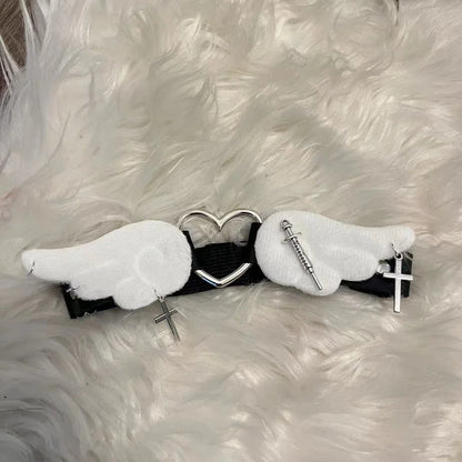 ddlg cosplay pastel garter with angel wings and heart-shaped metal centerpiece for soft baddie aesthetics