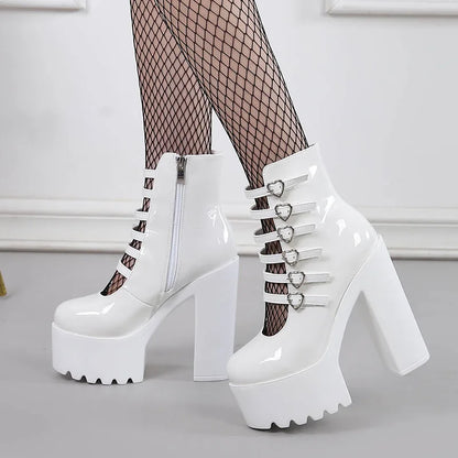 DDLG-inspired heart buckle tower heels for statement kawaii and crushcore outfits