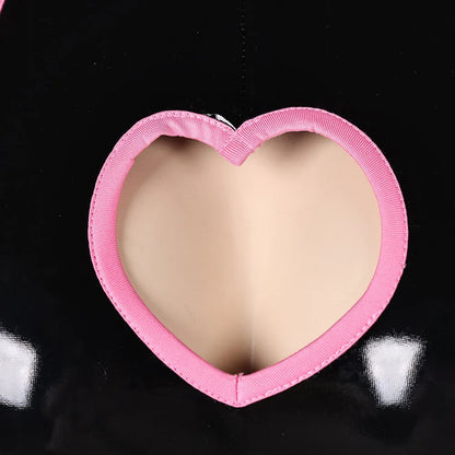 Cutecore black latex bodysuit outfit with heart cutout and matching accessories for playful brat style
