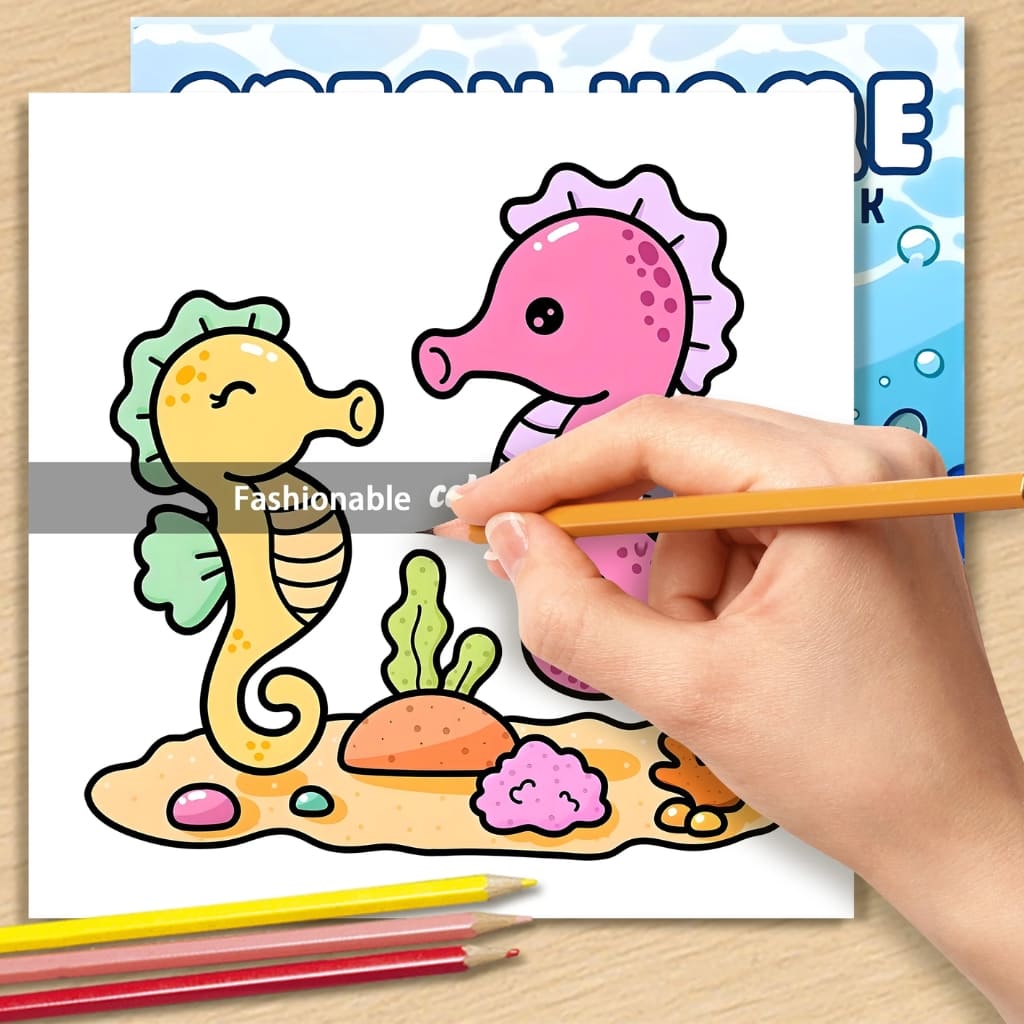 DDLG-friendly Aqua Dream Escape coloring book, perfect for cozy crafting and mindful coloring with dreamy ocean art.