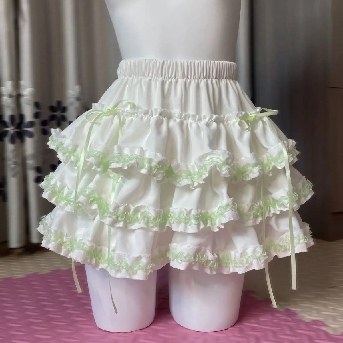 DDLG kawaii ruffle skirt with lace trim and fluffy volume for pastel soft girl and ABDL fashion