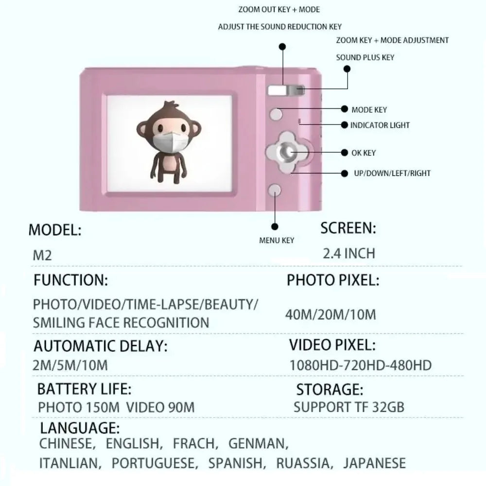 DDLG pink compact camera with retro charm for littles and soft pastel photography play