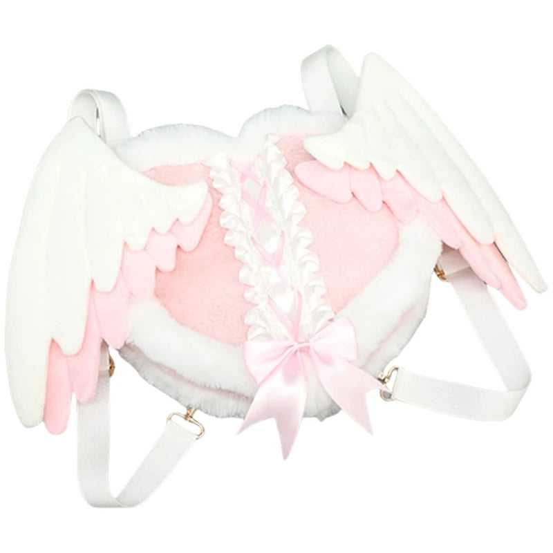 DDLG lolita angel wings plush backpack with pastel soft texture for little aesthetic and fairycore looks