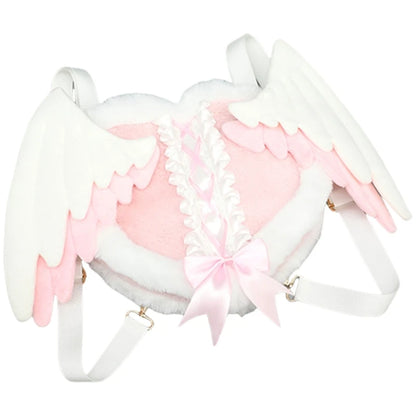 DDLG lolita angel wings plush backpack with pastel soft texture for little aesthetic and fairycore looks