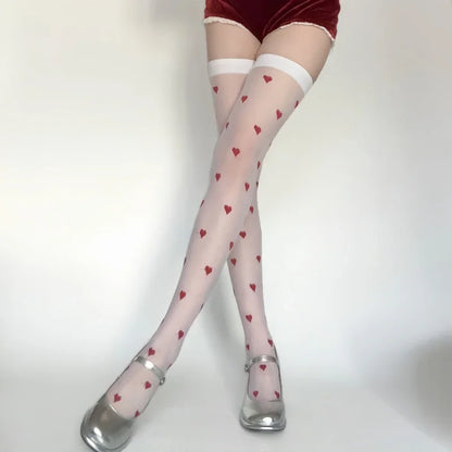 DDLG Love Notes Valentine stockings with red hearts, soft pastel kawaii vibes for playful outfits