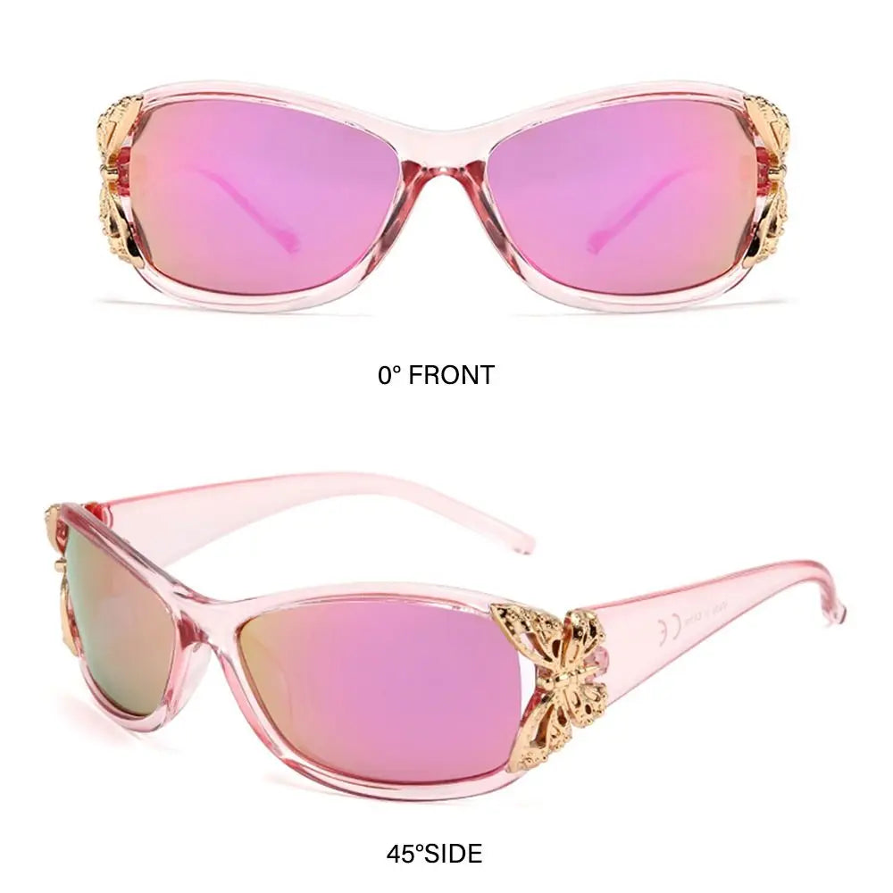 DDLG pink holo rave sunglasses featuring bold 3D butterfly and lightweight comfort for cute festival fashion