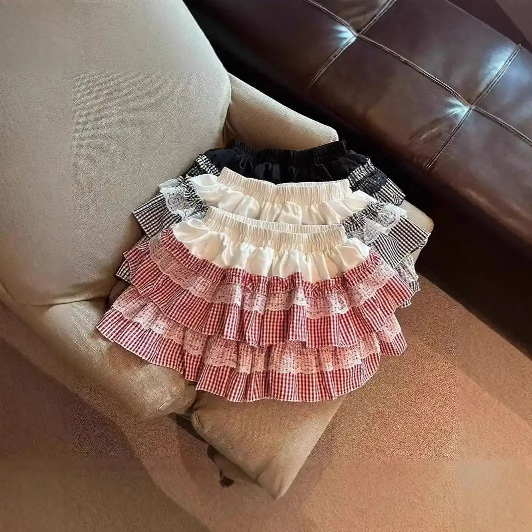 Flowy plaid skirt with ruffles, perfect for DDLG and cutecore fashion