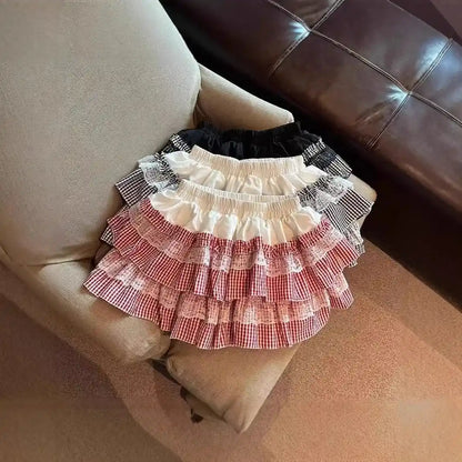 Flowy plaid skirt with ruffles, perfect for DDLG and cutecore fashion