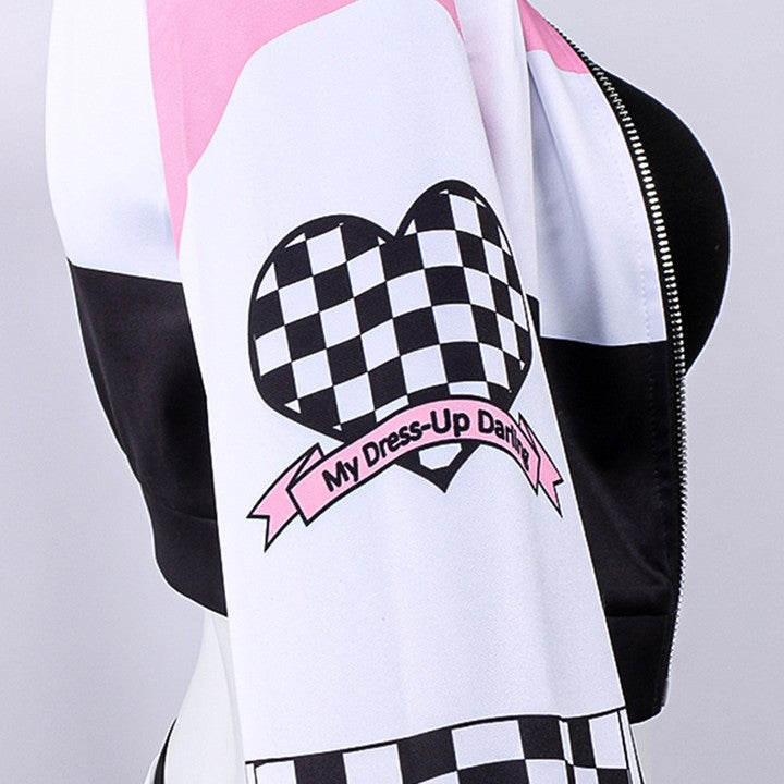 DDLG racer girl cosplay set with anime crop top, jacket, and pink choker