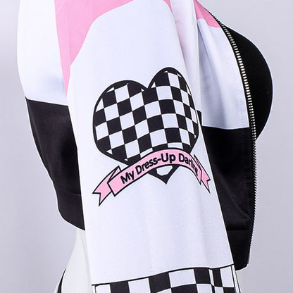 DDLG racer girl cosplay set with anime crop top, jacket, and pink choker