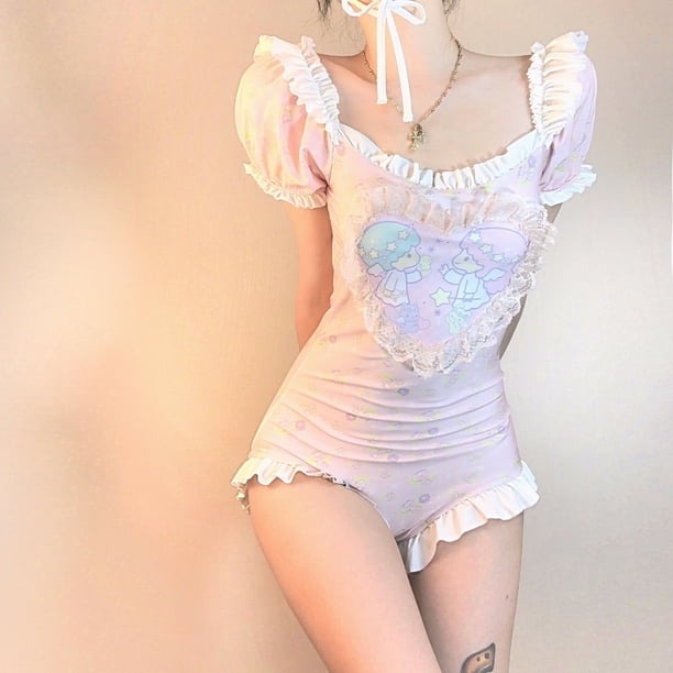 DDLG softcore Heavenly Cherub Onesie, kawaii pink onesie with ruffles and heart design