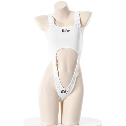 DDLG white bodysuit black text kawaii flirty fashion
