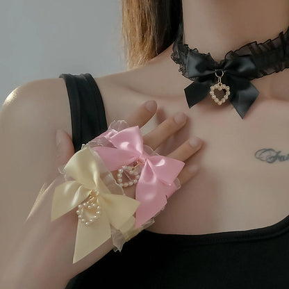 DDLGirl Cutecore Satin Princess Heart Choker, soft-girl accessory, ribbon necklace with mini heart