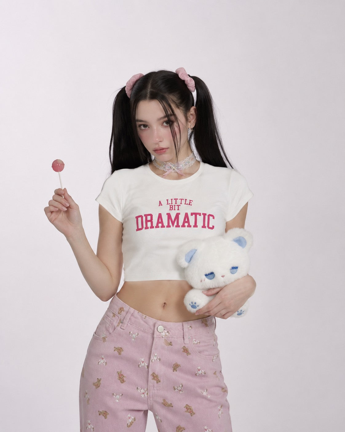 DDLGirl Little Miss Dramatic Crop Top with bold chest print for Y2K baddie kawaii main character cutecore and soft girl outfit looks