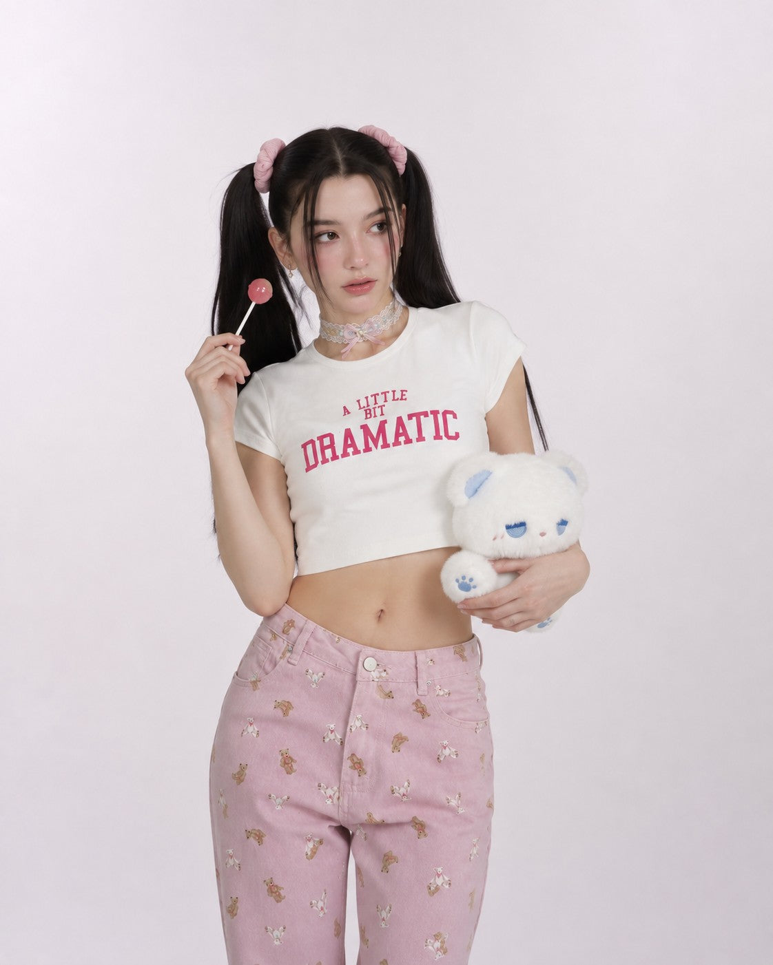 DDLGirl Little Miss Dramatic Crop Top cap sleeve and crew neck baby tee for Y2K kawaii baddie cutecore and soft girl everyday styling