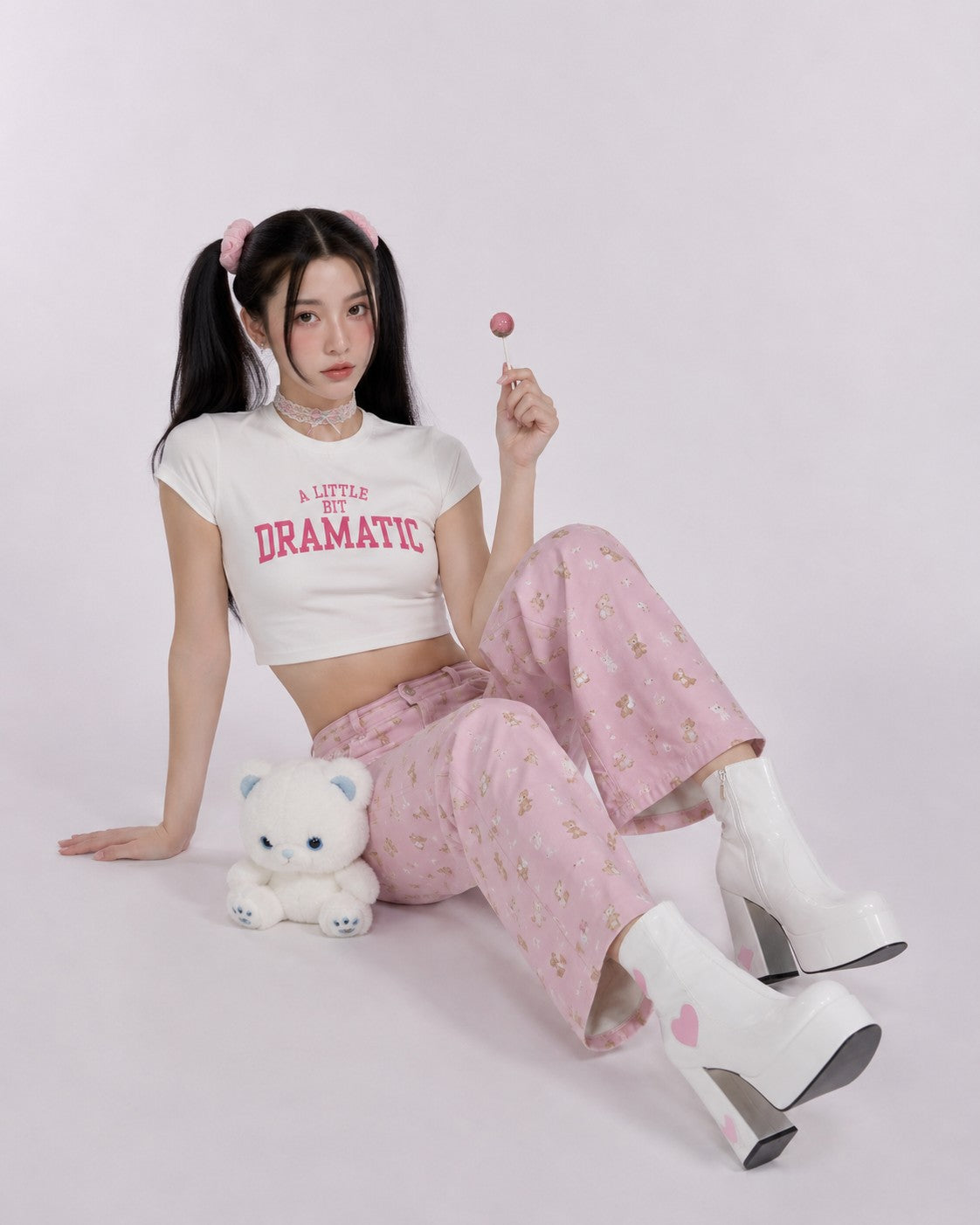 DDLGirl Little Miss Dramatic Crop Top cropped fit styled with high-waisted bottoms for Y2K kawaii baddie cutecore main character looks