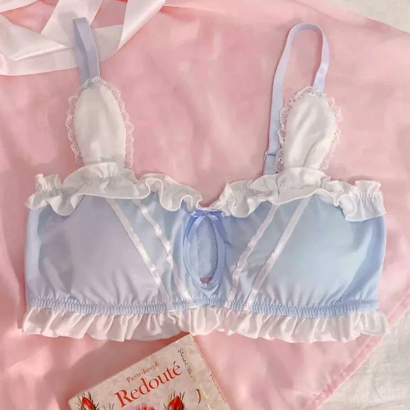Little Soft Bunny lingerie in blue for DDLGirls, flirty bra and panties with bunny ears, ribbons, and magical cutecore kawaii vibes