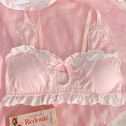 Little Soft Bunny lingerie in pink for DDLGirls, flirty bra and panties with 3D ears, ribbons, and playful kawaii cutecore energy