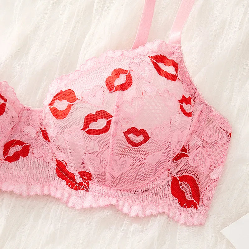 DDLGirl Marked By Me lingerie set in red, lace bra and thong with lipstick print details, flirty cutecore and bold DDLG vibes