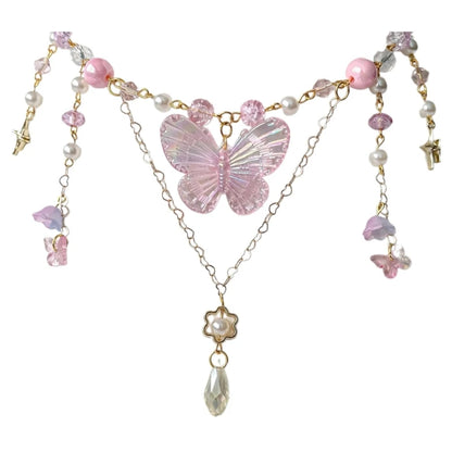 Delicate pink butterfly necklace perfect for softcore kawaii and romantic style vibes