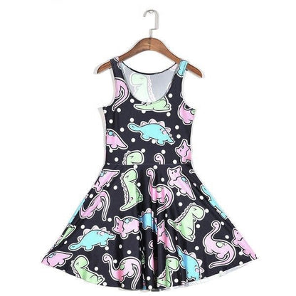 Dino Party dress for playdates, colorful pastel dinosaur pattern, stretchy soft fabric for DDLG ABDL cuties