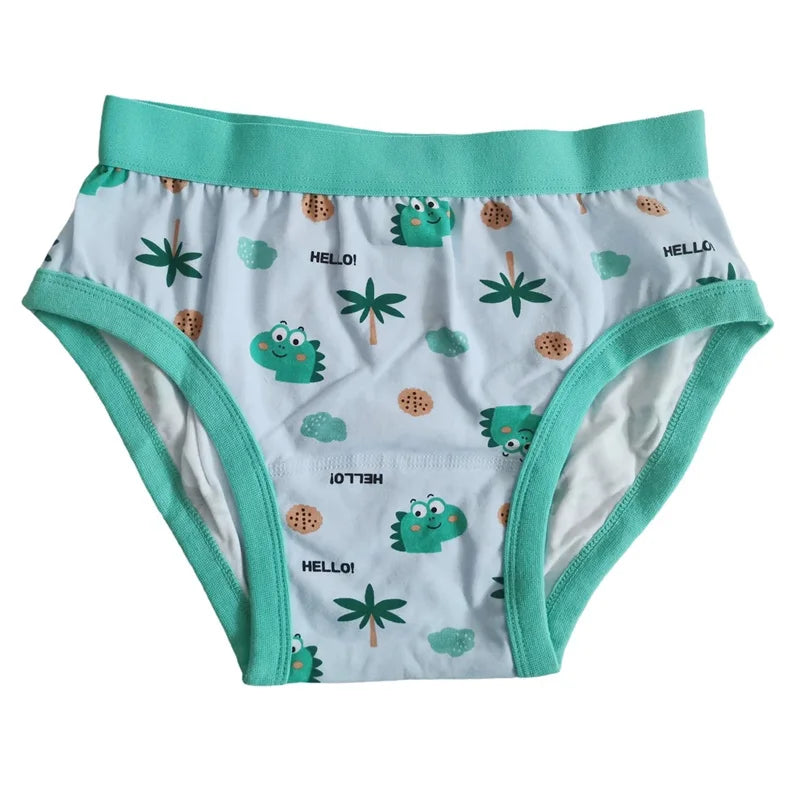 Pastel blue and green Dino Safari Briefs with kawaii dino, palm tree, cloud, and cookie print for ABDL and DDLG cutecore styles