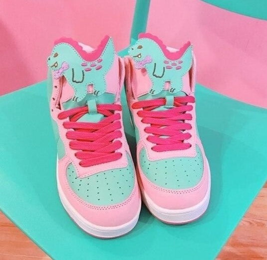 Little Cutie Dinosaur Sneakers with pastel kawaii dinosaur design, perfect for DDLG, ABDL, cutecore, dollcore, and soft girl aesthetics