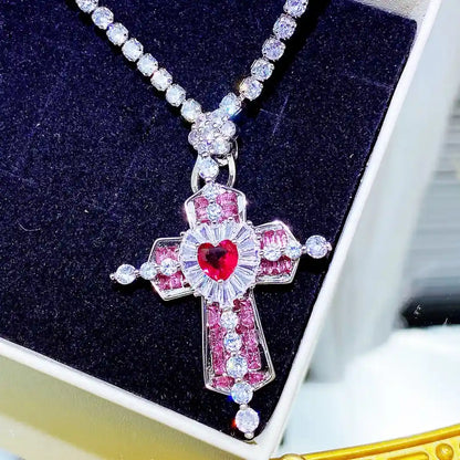 Divine Crush Dazzling Heart Guardian Necklace with sparkling crystals, perfect pastel cutecore gift
