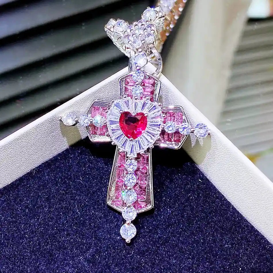 Divine Crush Heart Guardian Necklace in soft pink, kawaii accessory for adult little space and cutecore style