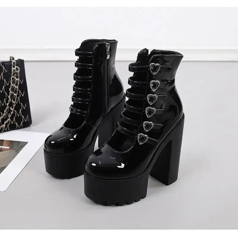 Dollcore Cupid Tower Heels with secure buckle straps for playful and confident fashion