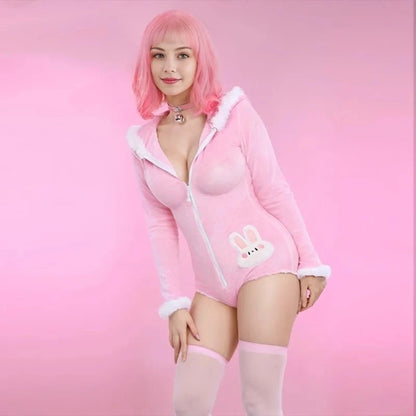 double bunny dream romper for ddlg abdl little play, cozy winter kawaii soft-life outfit