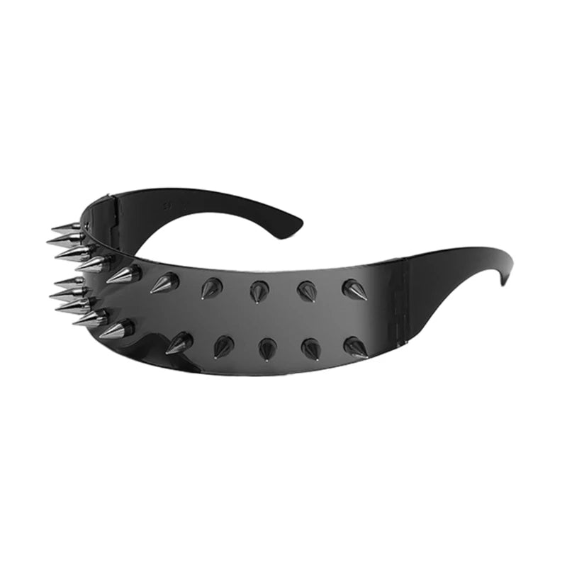 Front view blackout Downtown Riot Sunglasses, bold statement shades for alt girl drip checks