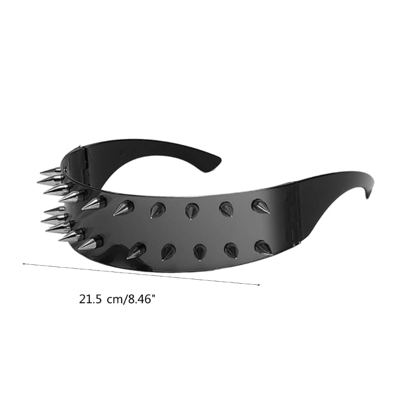 Model wearing Downtown Riot Sunglasses with 3D spikes, fierce and trendy alt girl fashion