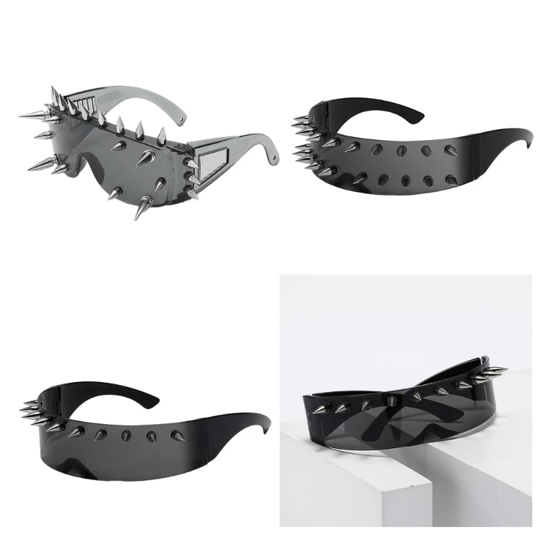 Silver mirror Downtown Riot Sunglasses, bold tactile spikes and street style for cutecore queens