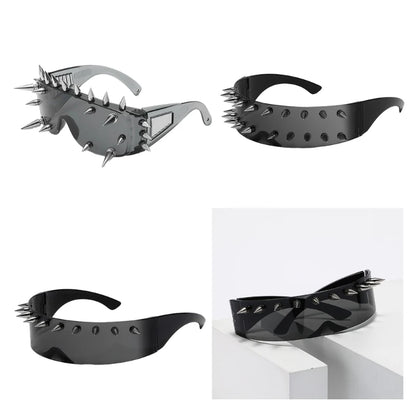 Silver mirror Downtown Riot Sunglasses, bold tactile spikes and street style for cutecore queens