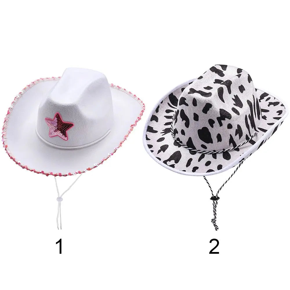 Dreamy Shooting Star Cowgirl Hat kawaii accessory with white base and pink star for magical fits