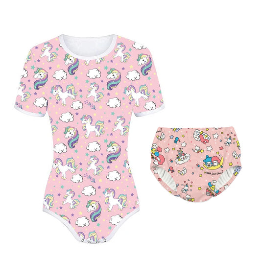 Dreamy Snuggle Set pastel unicorn rainbow diaper and onesie for ABDL and DDLG comfort